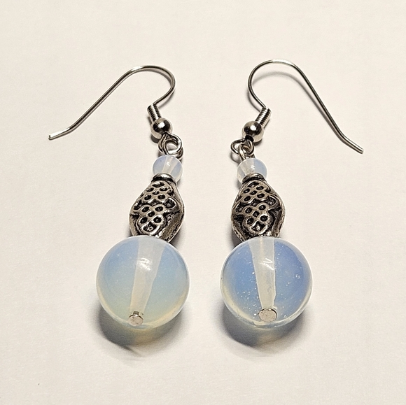 Handmade Opalite Beaded Earrings - Picture 3 of 6